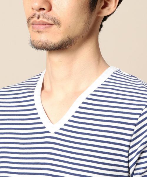 BEAUTY&YOUTH UNITED ARROWS（ビューティーアンドユースユナイテッドアローズ）の「BY フライス ボーダー Vネック ショートスリーブ カットソー◆（Tシャツ/カットソー・メンズ・ブラック/グレー/ロイヤルブルー・MEDIUM/LARGE/SMALL/X-LARGE）」の4枚目の写真