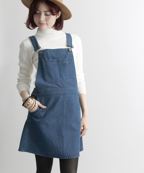 WEGO（ウィゴー）の「WEGO/ベーシックジャンパースカート（ジャンパースカート・レディース・ワインレッド/インディゴブルー/ダークインディゴブルー/ブラック・FREE）」の3枚目の写真