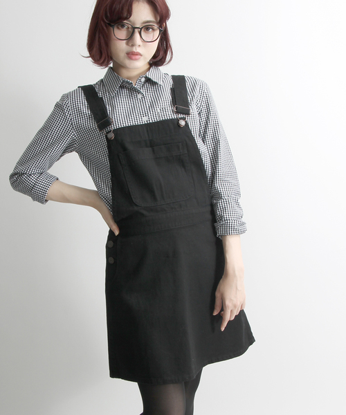 WEGO（ウィゴー）の「WEGO/ベーシックジャンパースカート（ジャンパースカート・レディース・ワインレッド/インディゴブルー/ダークインディゴブルー/ブラック・FREE）」の2枚目の写真