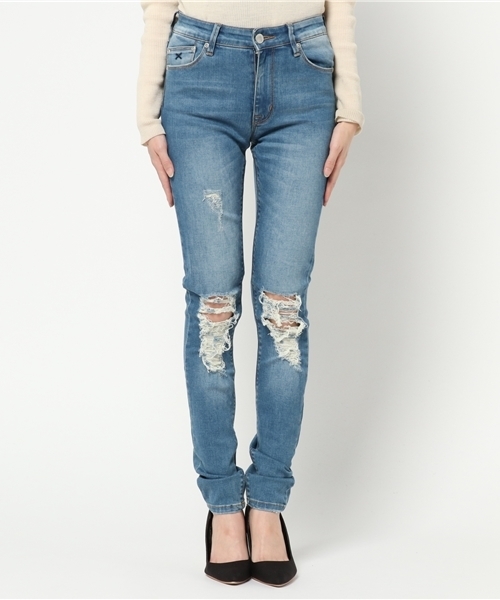 RES DENIM（レスデニム）の「RES DENIM/KITTY SKINNY /レスデニム/スキニー ダメージ クラッシュデニム（デニムパンツ・レディース・インディゴブルー・26inch）」の2枚目の写真
