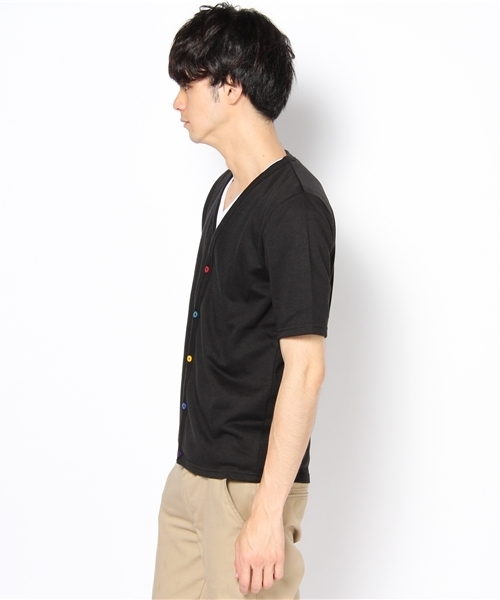 WEGO（ウィゴー）の「背裏チェックVネックSSカーディガン（カーディガン/ボレロ・メンズ・ブラック/杢グレー/ターコイズブルー/ライトピンク/ワイン・MEDIUM/LARGE）」の6枚目の写真