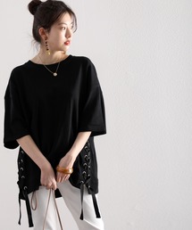 サイドレースアップ編み上げビックTシャツ