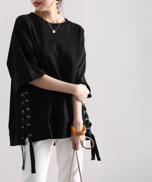 セール】サイドレースアップ編み上げビックTシャツ（Tシャツ