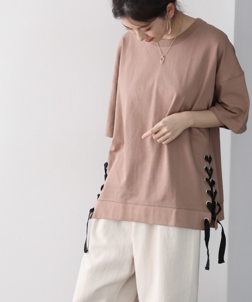 セール】サイドレースアップ編み上げビックTシャツ（Tシャツ