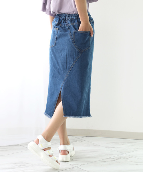 classicalelf(クラシカルエルフ)の「リメイク風スリットミディタイトスカート(スカート)」|ブルー