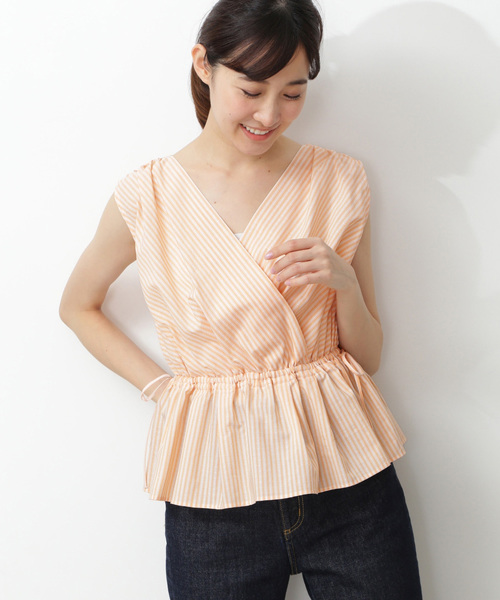 NATURAL BEAUTY BASIC（ナチュラルビューティーベーシック）の「ストライプカシュクールブラウス（シャツ/ブラウス・レディース・ブラウン系その他/オレンジ系その他・MEDIUM/SMALL）」の2枚目の写真