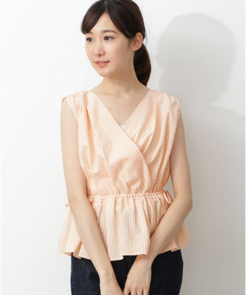 NATURAL BEAUTY BASIC（ナチュラルビューティーベーシック）の「ストライプカシュクールブラウス（シャツ/ブラウス・レディース・ブラウン系その他/オレンジ系その他・MEDIUM/SMALL）」の7枚目の写真