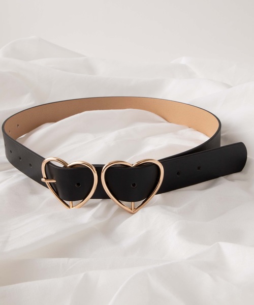 WEGO（ウィゴー）の「WEGO/ダブルハートバックルベルト（ベルト・レディース・ブラック/レッド・FREE）」の2枚目の写真