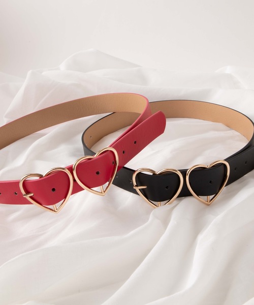 WEGO（ウィゴー）の「WEGO/ダブルハートバックルベルト（ベルト・レディース・ブラック/レッド・FREE）」の4枚目の写真