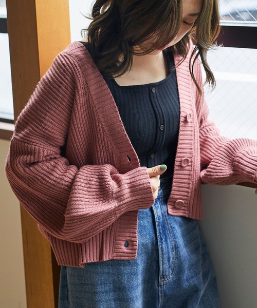 WEGO（ウィゴー）の「WEGO/【WEB限定】ショートリブボリューム袖カーディガン（カーディガン/ボレロ・レディース・アイボリー/ブラック/ベージュ/パープル/ピンク/マスタード/ホワイト/グリーン系その他・FREE）」の8枚目の写真