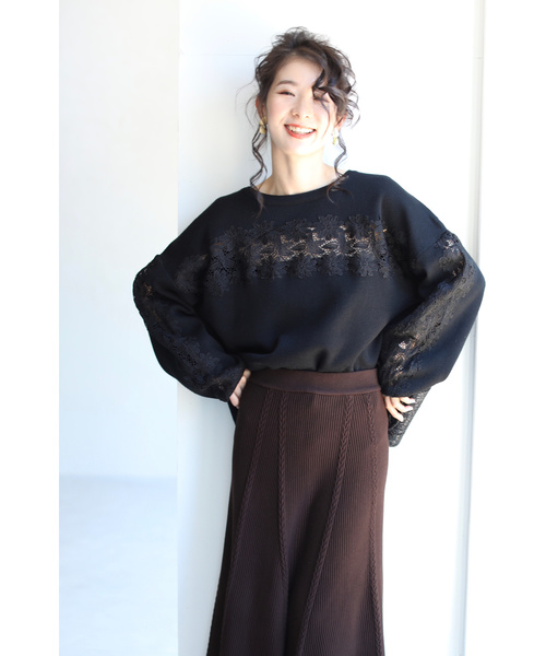 cawaii（カワイイ）の「（ブラック）袖と胸元に咲き誇る花レースニットトップス（ニット/セーター・レディース・ブラック・FREE）」の20枚目の写真