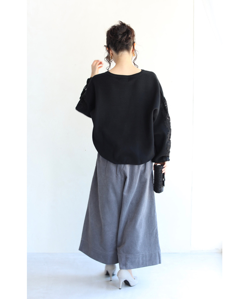 cawaii（カワイイ）の「（ブラック）袖と胸元に咲き誇る花レースニットトップス（ニット/セーター・レディース・ブラック・FREE）」の15枚目の写真