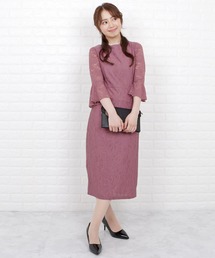 花柄総レースミモレ丈シンプルパーティドレス・ワンピース