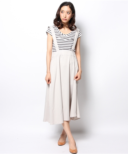 Kastane（カスタネ）の「【Kastane】サスペンダー付きスカート（スカート・レディース・ネイビー/オフホワイト/ライトグレー・FREE）」の3枚目の写真