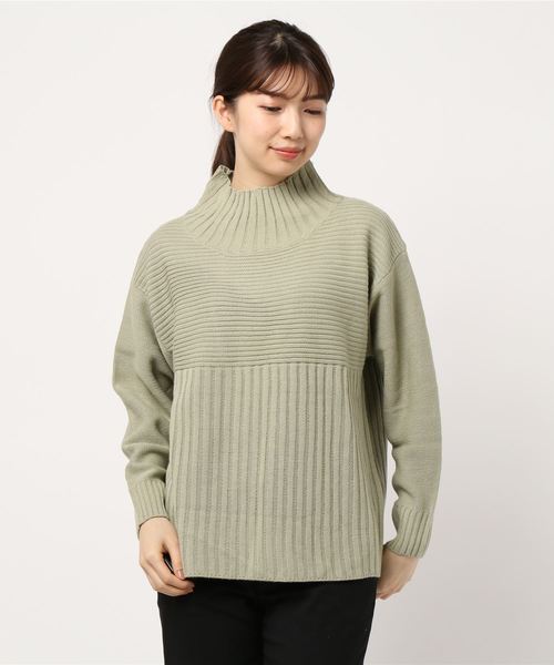 Green　Parks（グリーンパークス）の「切り替えリブニットプルオーバー＊（ニット/セーター・レディース・ブラック/ベージュ/パープル/ライトカーキ・FREE）」の4枚目の写真