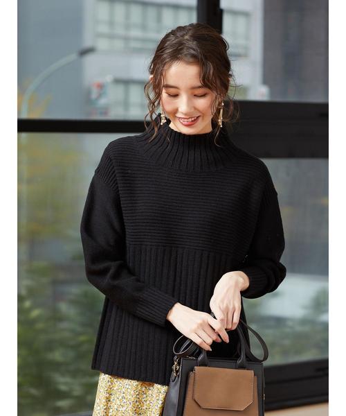 Green　Parks（グリーンパークス）の「切り替えリブニットプルオーバー＊（ニット/セーター・レディース・ブラック/ベージュ/パープル/ライトカーキ・FREE）」の5枚目の写真