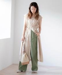 coen | 【WEB限定カラー】インドコットンVネックショートスリーブワンピース#(ワンピース)