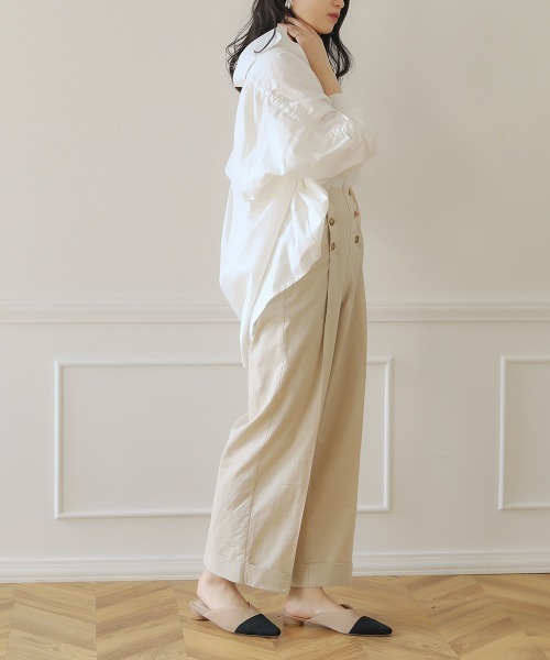 Bou Jeloud（ブージュルード）の「【WEB限定】麻混マリンワイドパンツ/リネンブレンドフロントボタンセンタープレスボトム（その他パンツ・レディース・ベージュ/ブラウン/ブルー・38）」の6枚目の写真