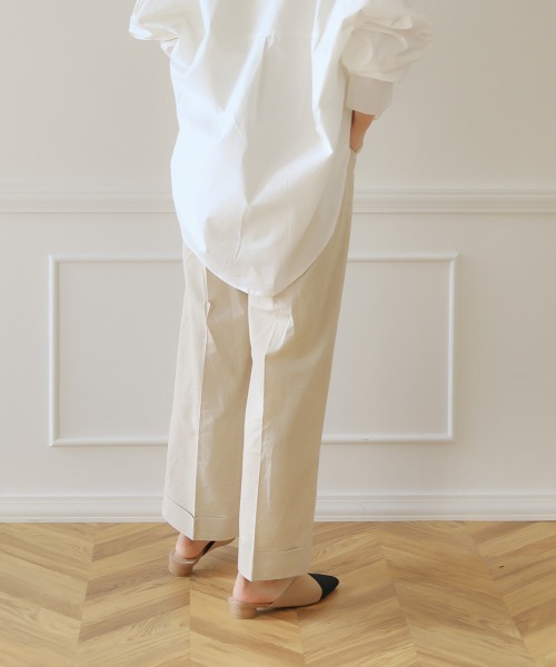 Bou Jeloud（ブージュルード）の「【WEB限定】麻混マリンワイドパンツ/リネンブレンドフロントボタンセンタープレスボトム（その他パンツ・レディース・ベージュ/ブラウン/ブルー・38）」の7枚目の写真