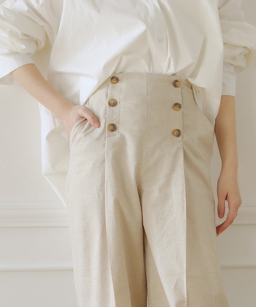 Bou Jeloud（ブージュルード）の「【WEB限定】麻混マリンワイドパンツ/リネンブレンドフロントボタンセンタープレスボトム（その他パンツ・レディース・ベージュ/ブラウン/ブルー・38）」の9枚目の写真