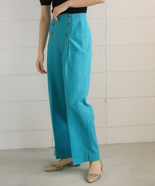 Bou Jeloud（ブージュルード）の「【WEB限定】麻混マリンワイドパンツ/リネンブレンドフロントボタンセンタープレスボトム（その他パンツ・レディース・ベージュ/ブラウン/ブルー・38）」の11枚目の写真