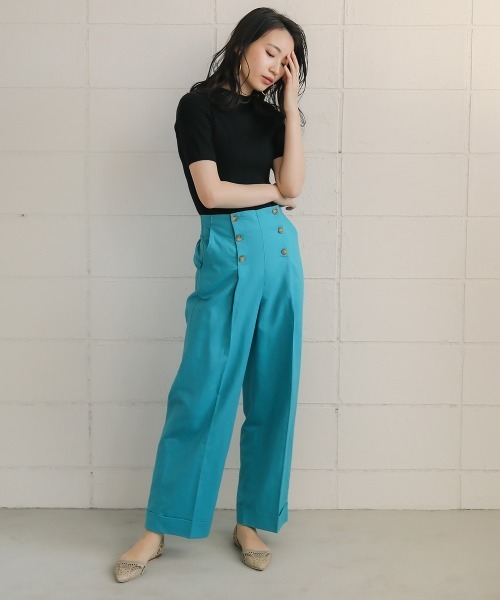 Bou Jeloud（ブージュルード）の「【WEB限定】麻混マリンワイドパンツ/リネンブレンドフロントボタンセンタープレスボトム（その他パンツ・レディース・ベージュ/ブラウン/ブルー・38）」の15枚目の写真