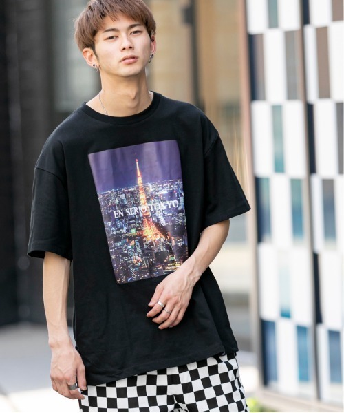 En serio TOKYO（エンソリオトーキョー）の「フォトシートプリント ビッグシルエット Tシャツ【TOKYO NIGHT VIEW】（Tシャツ/カットソー・メンズ・ブラック/オフホワイト/サンドベージュ/グレイッシュブルー・LL/S/M/L）」の14枚目の写真