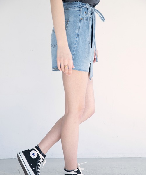 セール】Bow Tie Wrap Denim Shorts/ボウタイラップデニムショーツ  