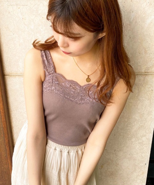 apres jour(アプレジュール)の「レースリブキャミ【ZOZOTOWN限定アイテム】(タンクトップ・レディース・ブラック/アイボリー/モカ・フリー)」の3枚目の写真