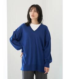 深Vネックドロップショルダーニットチュニック *