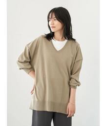 AMERICAN HOLIC | 深Vネックドロップショルダーニットチュニック　＊(ニット/セーター)