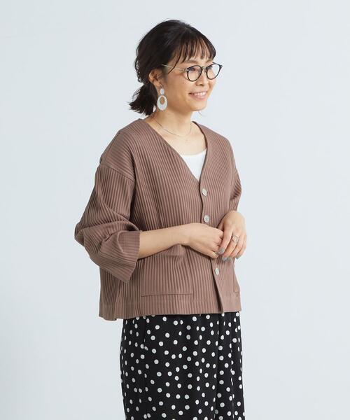 FEELING MADE（フィーリングメイド）の「FEELING MADE ストレッチリブ Vネック カーディガン（カーディガン/ボレロ・レディース・ブラック/ケリー/ベージュ・FREE）」の2枚目の写真