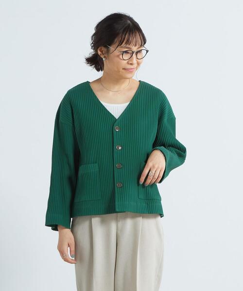 FEELING MADE（フィーリングメイド）の「FEELING MADE ストレッチリブ Vネック カーディガン（カーディガン/ボレロ・レディース・ブラック/ケリー/ベージュ・FREE）」の3枚目の写真