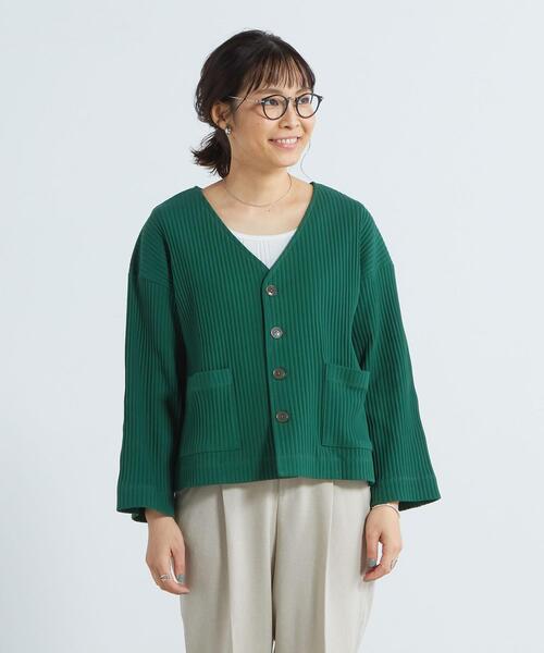 FEELING MADE（フィーリングメイド）の「FEELING MADE ストレッチリブ Vネック カーディガン（カーディガン/ボレロ・レディース・ブラック/ケリー/ベージュ・FREE）」の13枚目の写真