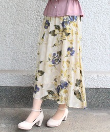 シフォン花柄ロングスカート