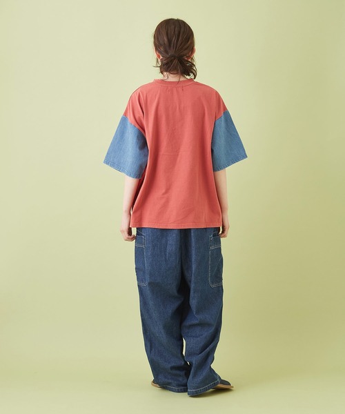 CUBE SUGAR（キューブシュガー）の「綿麻 テンセルデニム イージー サイドポケットパンツ（デニムパンツ・レディース・インディゴブルー/ライトブルー・M）」の9枚目の写真