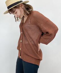 メッシュ柄Vネックカーディガン