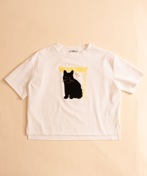 Cepica（セピカ）の「芝刺繍ニャンコTシャツ（Tシャツ/カットソー・レディース・アイボリー/ブラック/ベージュ/カーキ・FREE）」の2枚目の写真