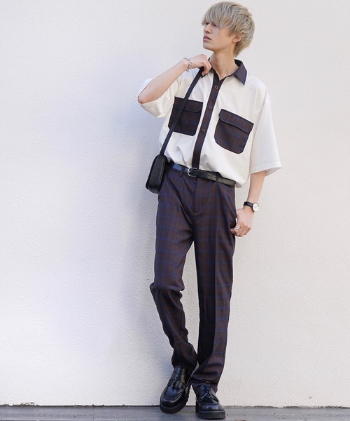 act'm（アクトム）の「センタープリーツ スリムストレートスラックスパンツ（スラックス・メンズ・ブラック/チェック/チョコ・S/M/L）」の10枚目の写真