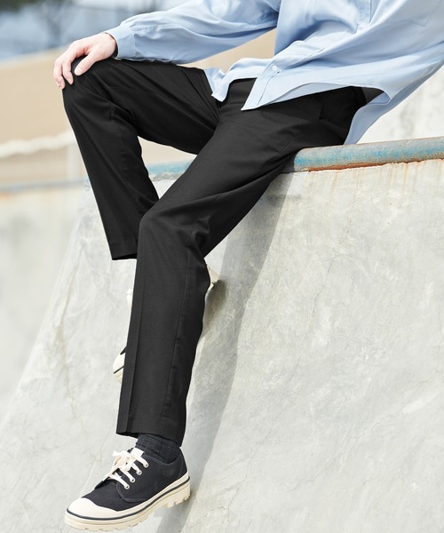 act'm（アクトム）の「センタープリーツ スリムストレートスラックスパンツ（スラックス・メンズ・ブラック/チェック/チョコ・S/M/L）」の6枚目の写真