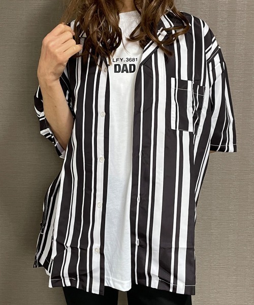 GGD（ジージーディー）の「レトロ調ﾜｲﾄﾞシルエットオープンカラーｼｬツ（シャツ/ブラウス・レディース・グレー/ホワイト/アイボリー/オフホワイト/グレー系その他3/グレー系その他2/グレー系その他4・L/M/LL）」の5枚目の写真