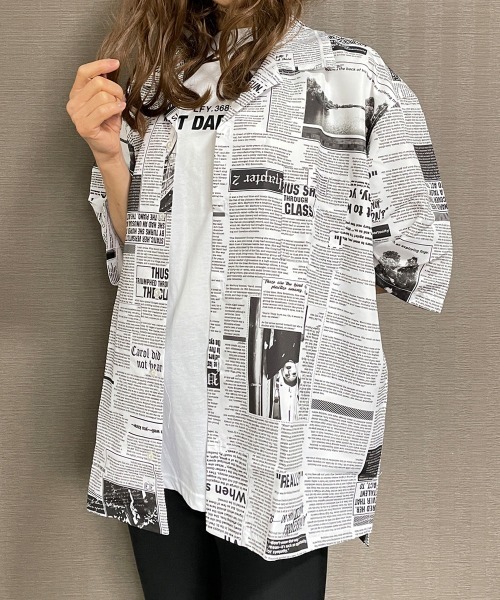 GGD（ジージーディー）の「レトロ調ﾜｲﾄﾞシルエットオープンカラーｼｬツ（シャツ/ブラウス・レディース・グレー/ホワイト/アイボリー/オフホワイト/グレー系その他3/グレー系その他2/グレー系その他4・L/M/LL）」の6枚目の写真