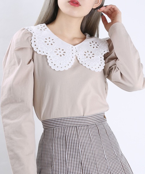 WC（ダブル シー）の「WC/レース襟長袖トップス（Tシャツ/カットソー・レディース・ベージュ/グリーン/ブラック・FREE）」の2枚目の写真