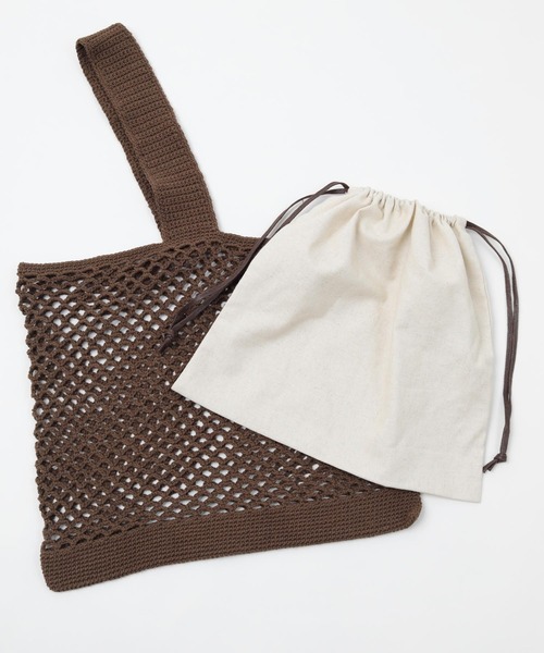 SEA DRESS（シードレス）の「ﾎﾟｰﾁ付ｸﾛｼｪ編みﾜﾝｼｮﾙﾀﾞｰﾊﾞｯｸﾞ（ショルダーバッグ・レディース・アイボリー/ブラウン・FREE）」の10枚目の写真