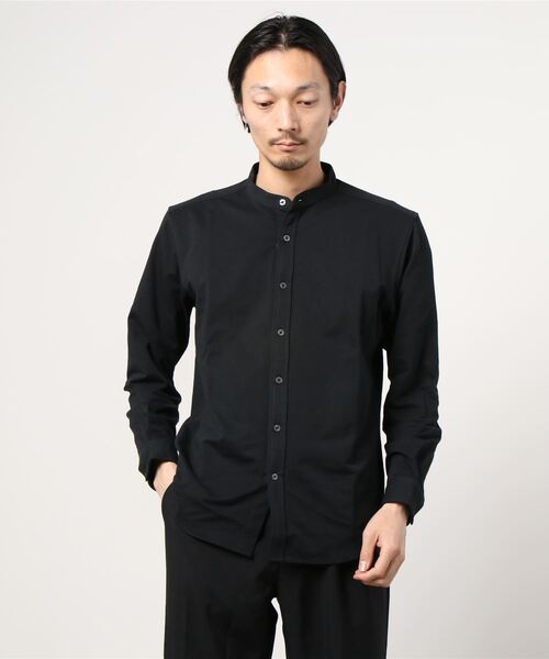 NAVY（ネイビー）の「マジかる 首回りをすっきり清潔感のある印象に バンドカラーシャツ ソロテックス(R)を織り合わせた軽い素材で快適な着心地（シャツ/ブラウス・メンズ・ブラック/グレー/ホワイト・L/XL/M/S）」の3枚目の写真