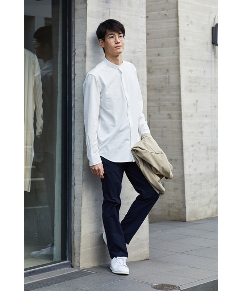 NAVY（ネイビー）の「マジかる 首回りをすっきり清潔感のある印象に バンドカラーシャツ ソロテックス(R)を織り合わせた軽い素材で快適な着心地（シャツ/ブラウス・メンズ・ブラック/グレー/ホワイト・L/XL/M/S）」の8枚目の写真