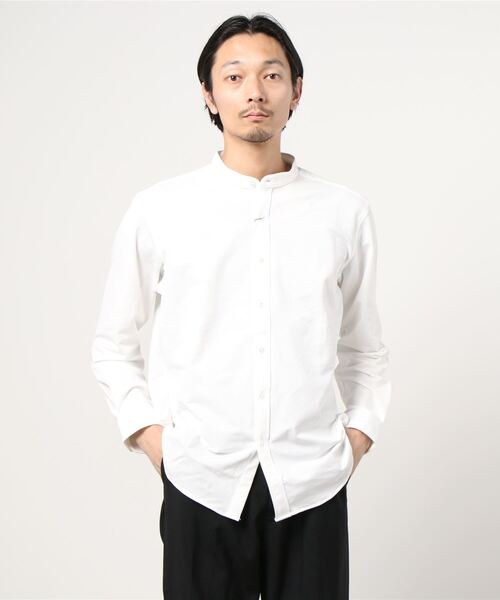 NAVY（ネイビー）の「マジかる 首回りをすっきり清潔感のある印象に バンドカラーシャツ ソロテックス(R)を織り合わせた軽い素材で快適な着心地（シャツ/ブラウス・メンズ・ブラック/グレー/ホワイト・L/XL/M/S）」の5枚目の写真