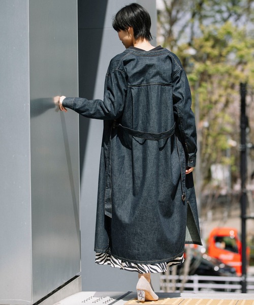 7 5oz ジンバブエコットンデニム ロングシャツワンピース コート ノーカラーコート Munich ミューニック のファッション通販 Zozotown