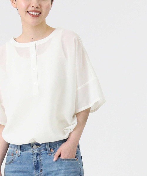 HONEYSUCKLE ROSE（ハニーサックルローズ）の「【HONEYSUCKLE ROSE】2WAYシアーブラウス（シャツ/ブラウス・レディース・ホワイト/ベージュ/ネイビー・M/L）」の7枚目の写真