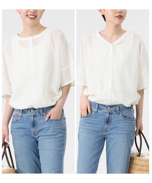 HONEYSUCKLE ROSE（ハニーサックルローズ）の「【HONEYSUCKLE ROSE】2WAYシアーブラウス（シャツ/ブラウス・レディース・ホワイト/ベージュ/ネイビー・M/L）」の11枚目の写真